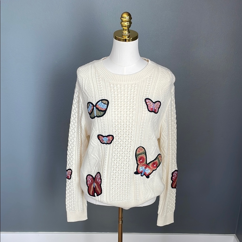 Jamison Cream Sweater with Butterfly Patches
